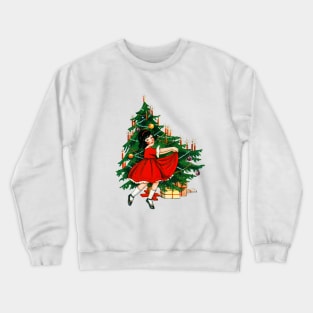 Christmas Tree with Cute Little Girl in Red Dress Vintage Crewneck Sweatshirt